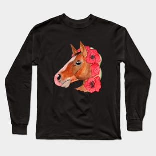 Horse and poppy flowers Long Sleeve T-Shirt